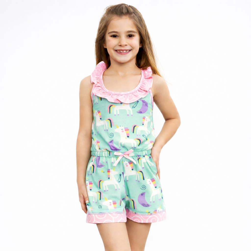 AnnLoren Girls Jumpsuit Unicorn Rainbows Spring Romper Kids