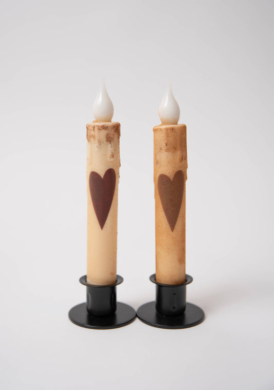 Primitive Heart LED Timer Taper Candle