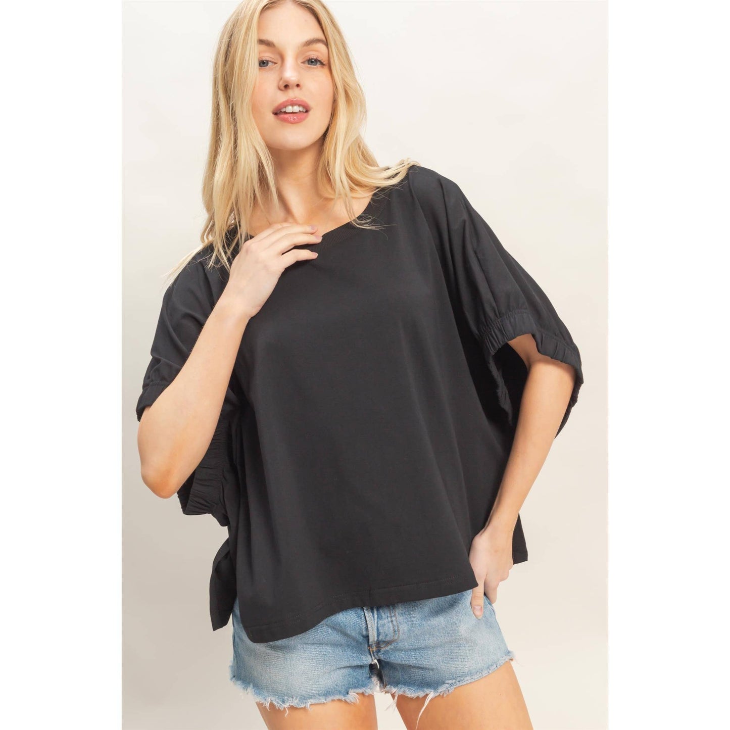 Oversized Elastic Cuff Top