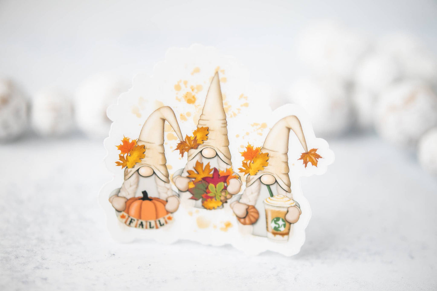 Fall Gnomes, Clear Vinyl Sticker, 3x3 inch