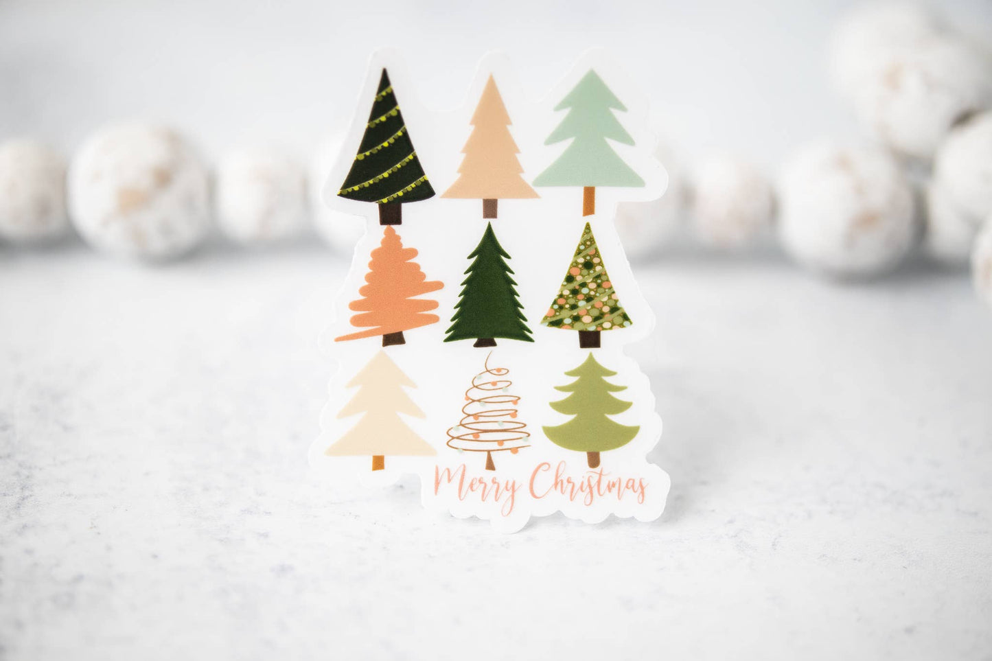 Christmas Trees Merry Christmas Clear Vinyl Sticker 3x3 in.