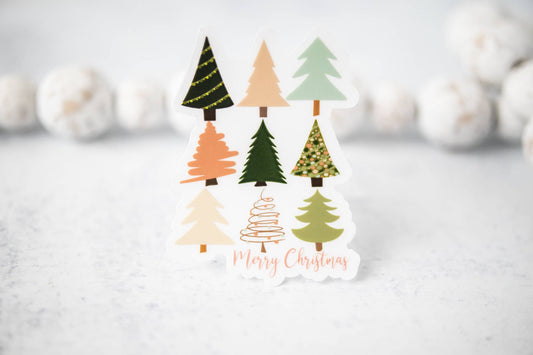 Christmas Trees Merry Christmas Clear Vinyl Sticker 3x3 in.