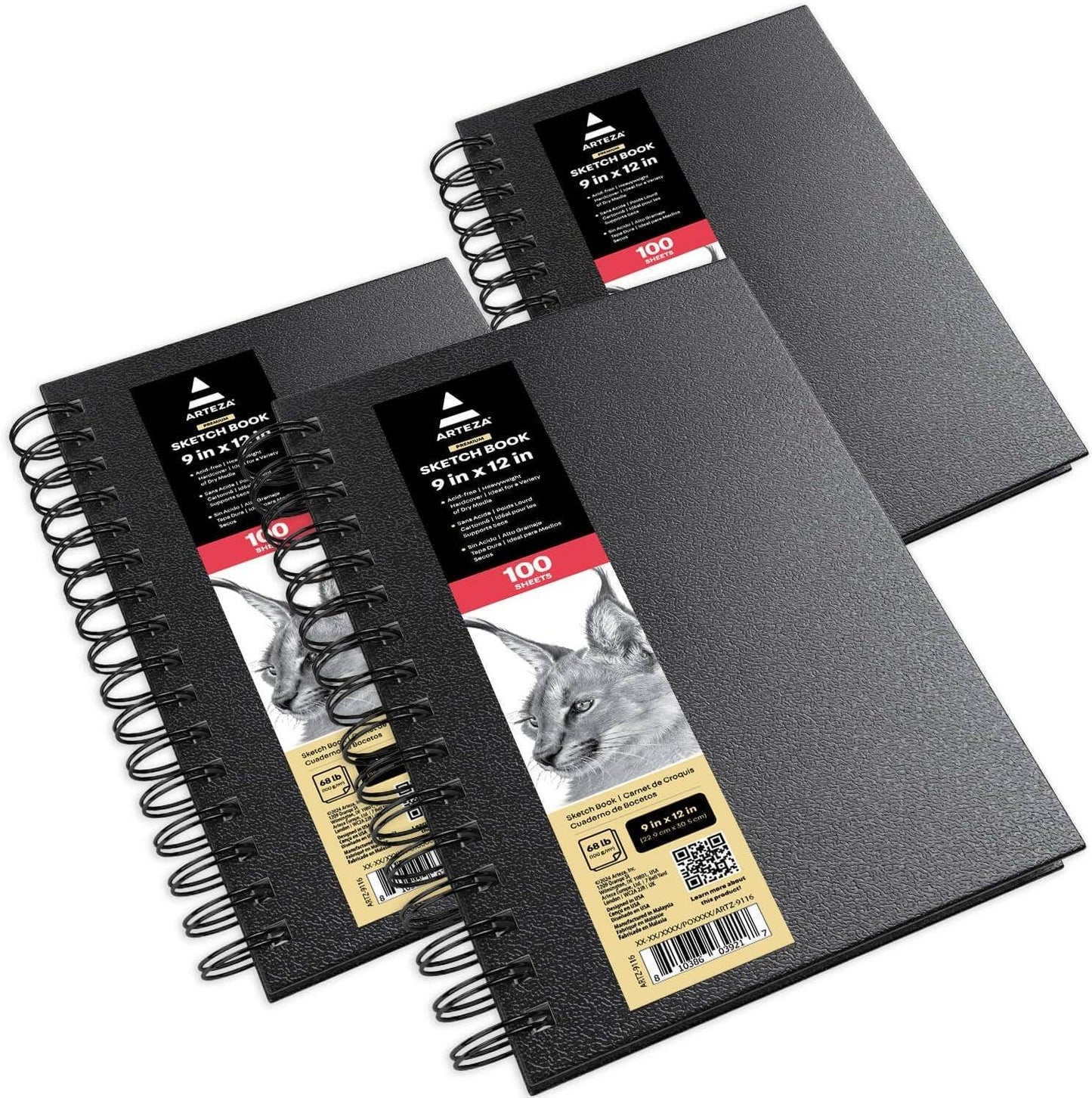 Arteza® Spiral-Bound Black Hardcover Sketchbook, 3-Pack