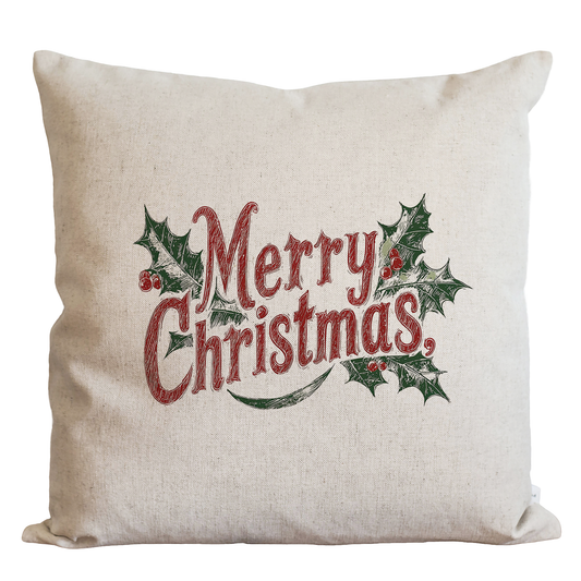 Merry Christmas Holly Pillow Cover