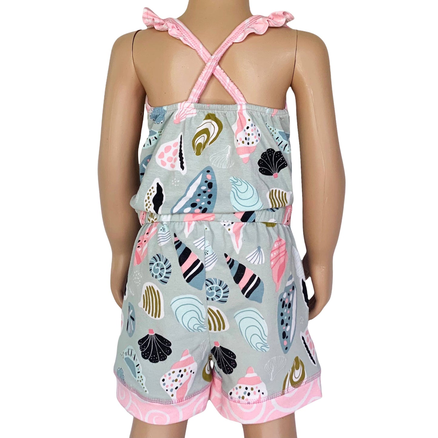 Girls Pink Sea Shells Beach Jumpsuit Summer Shorts Romper