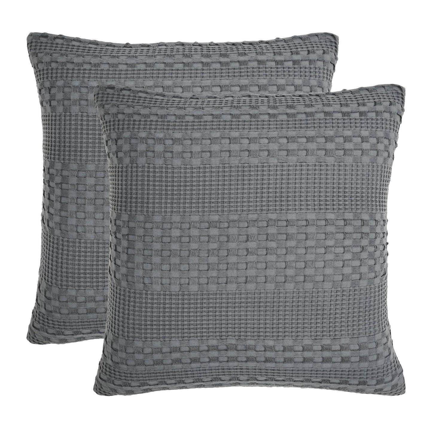 VHC Brands Waffle Weave Dark Gray Pillow Cover Set (2-Pack) 24x24 - Decorative Throw Pillow Covers for Farmhouse Boho Bedroom & Living Room Decor