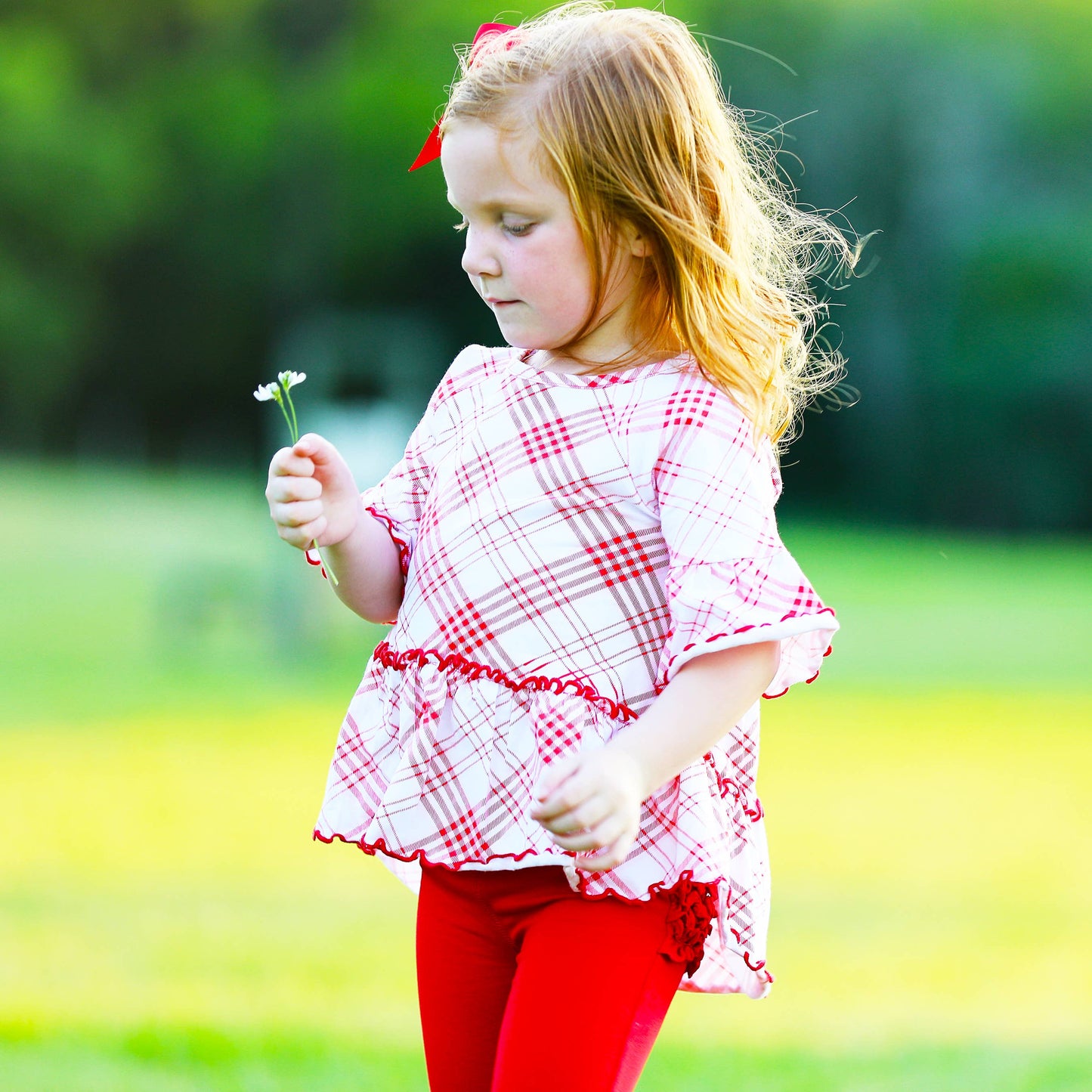 AnnLoren Girls Red Plaid Ruffle Shirt Embroidery Blanks
