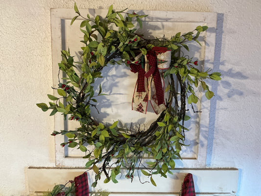 Wood Frame With Christmas Wreath