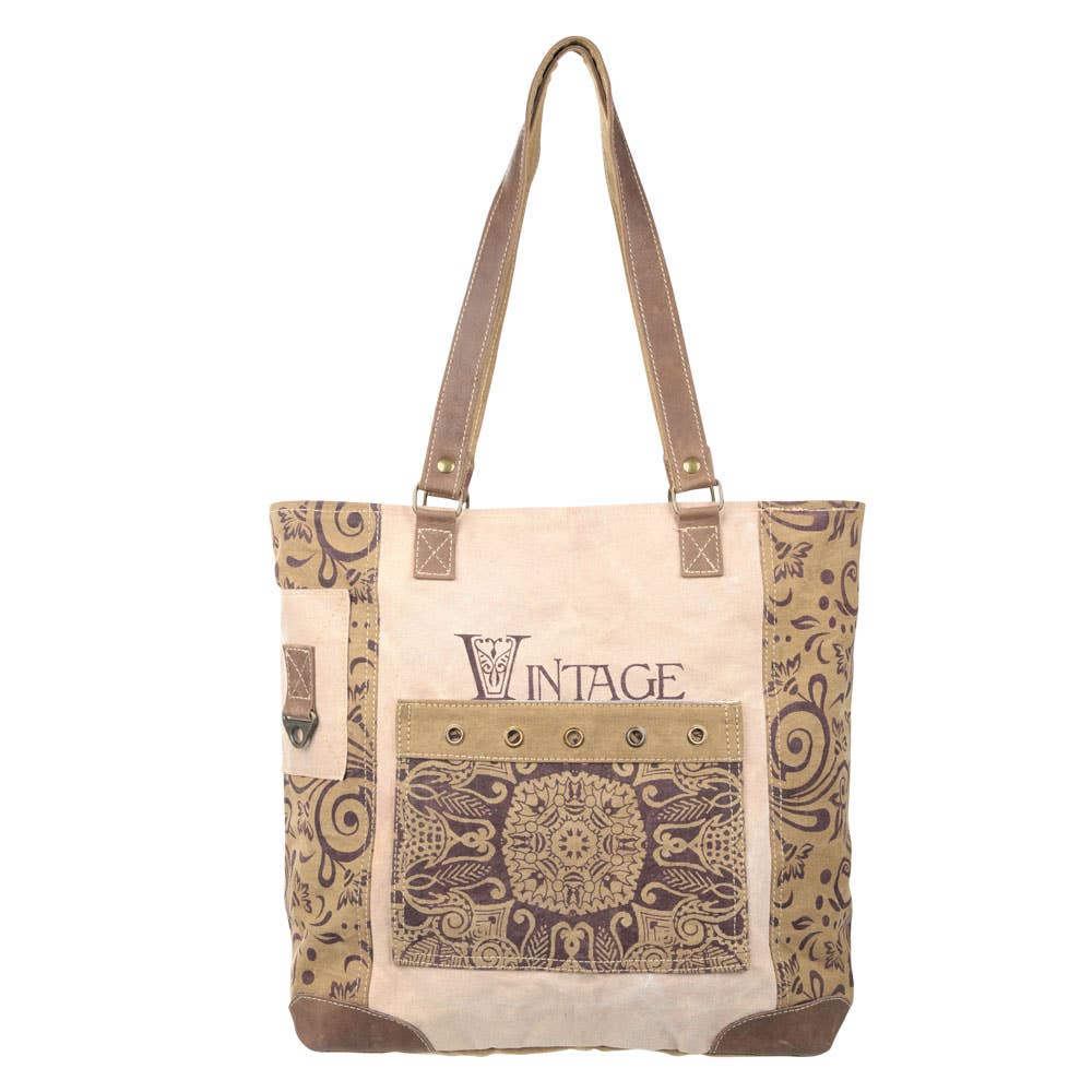 Vintage Flower With Large Front Pocket Canvas Tote