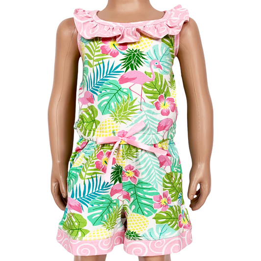 AnnLoren Pink Flamingo Girls Jumpsuit Shorts Summer Romper