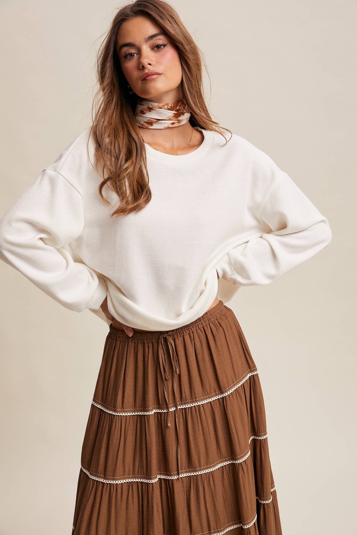 Brushed Knit Pullover Top LT1208R