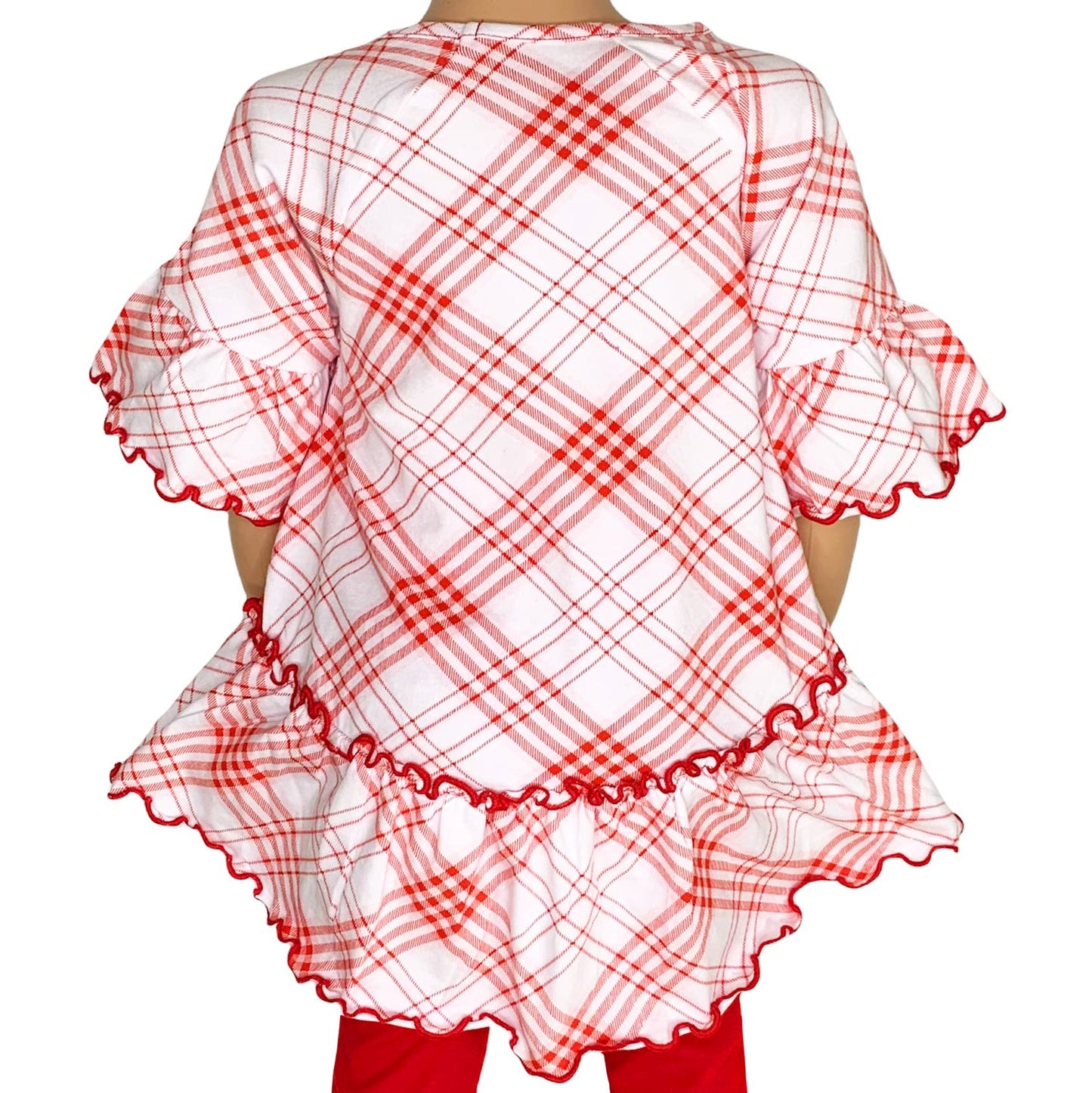AnnLoren Girls Red Plaid Ruffle Shirt Embroidery Blanks