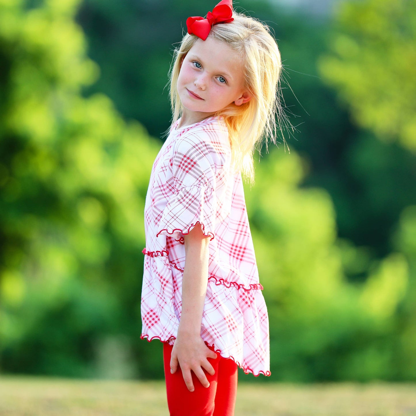 AnnLoren Girls Red Plaid Ruffle Shirt Embroidery Blanks