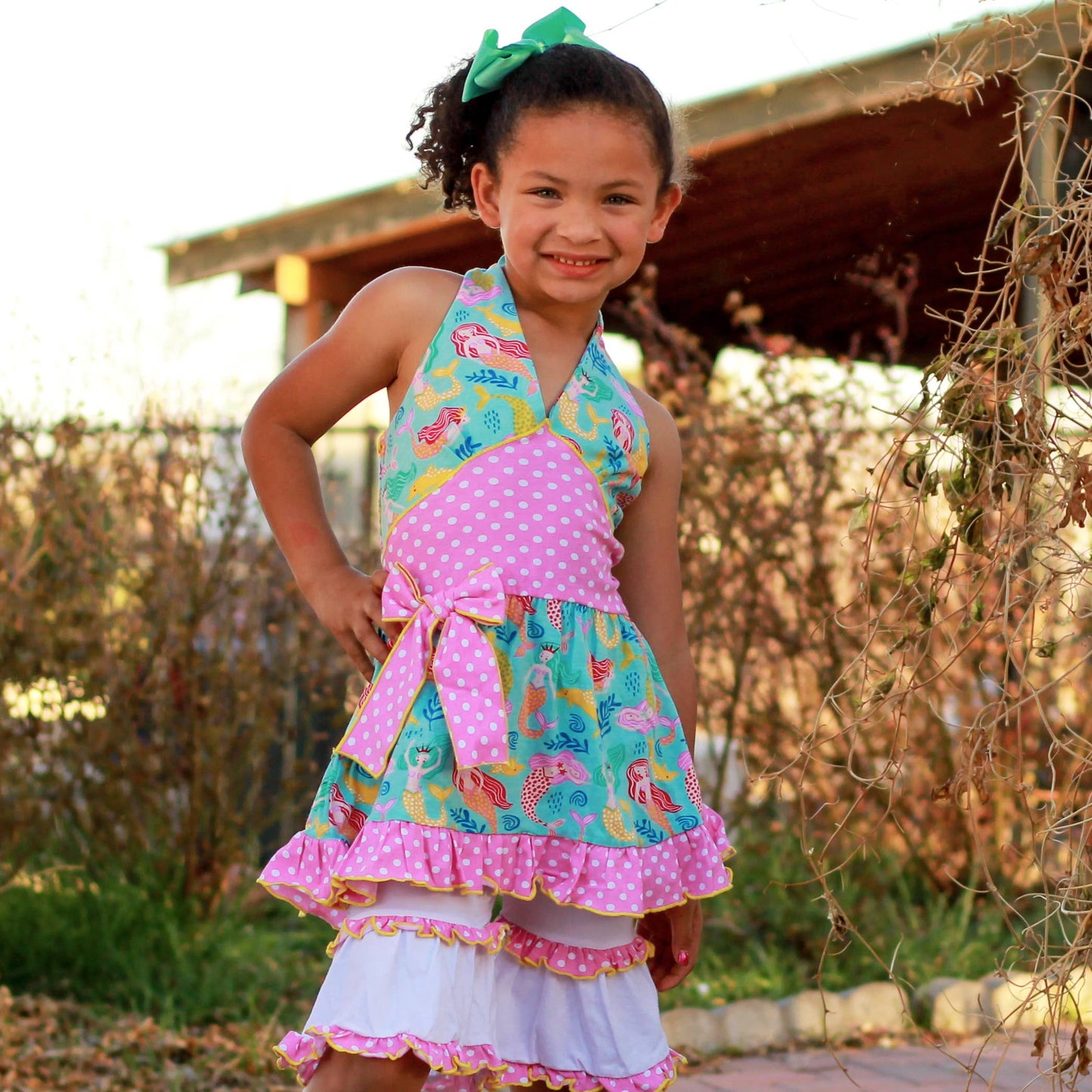 AnnLoren Girls Mermaid Halter Dress White Shorts Summer Set