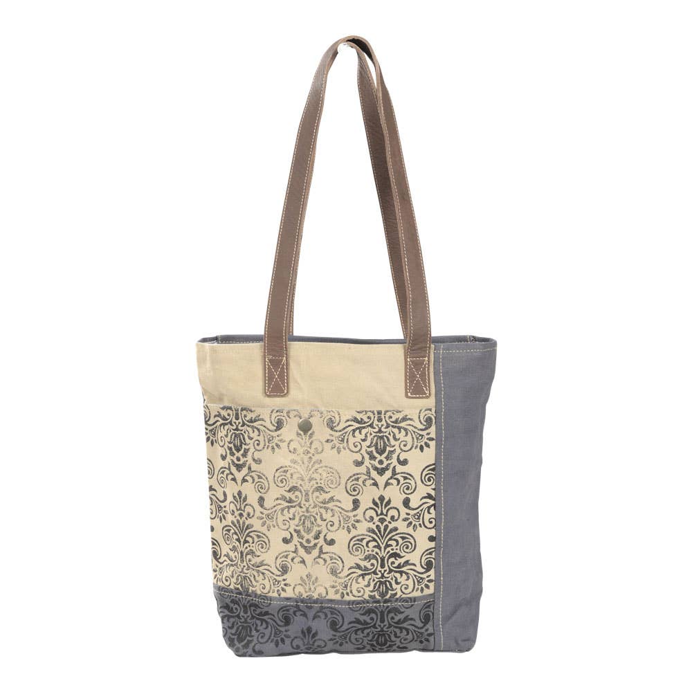 Grey And Tan Floral Tote