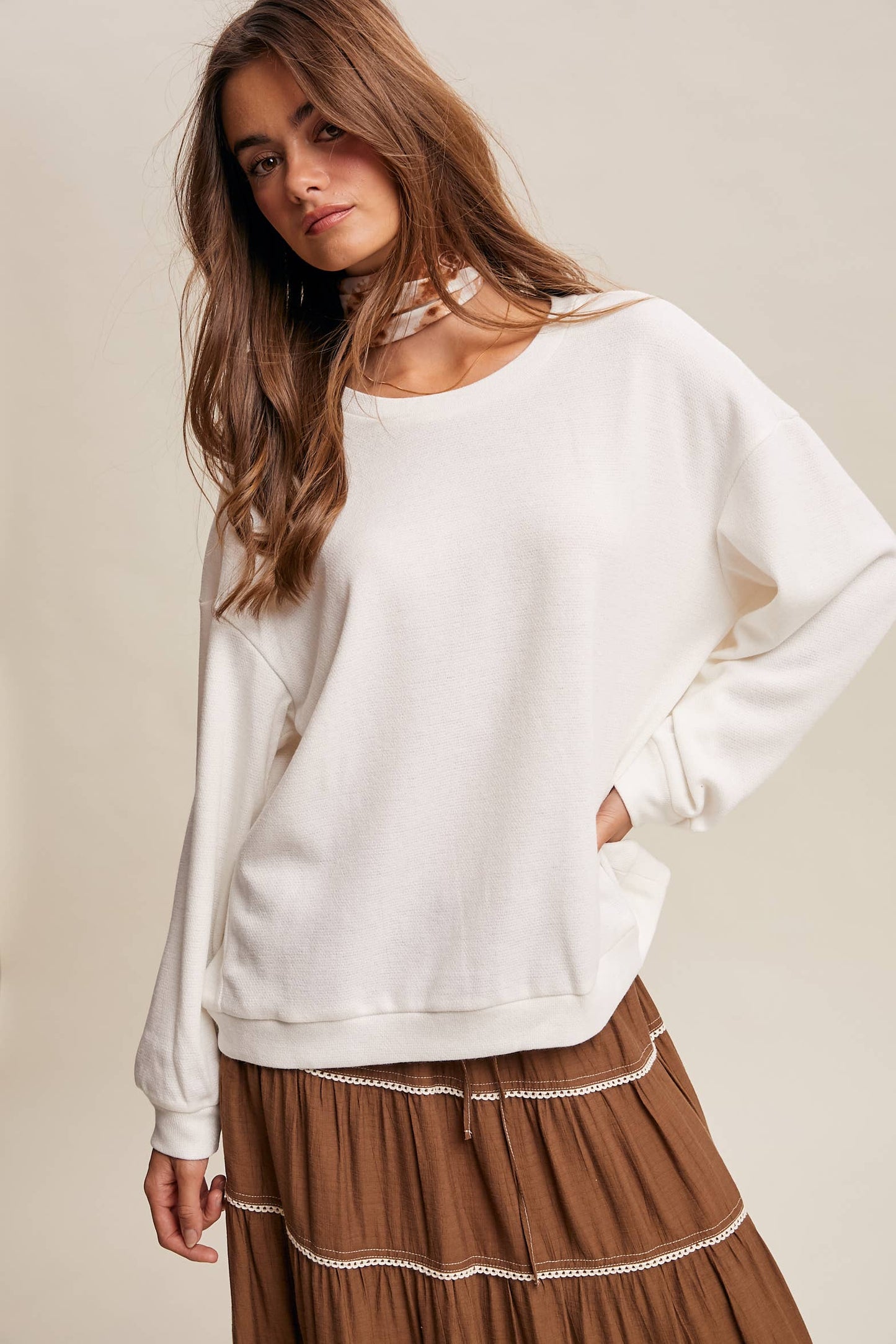 Brushed Knit Pullover Top LT1208R