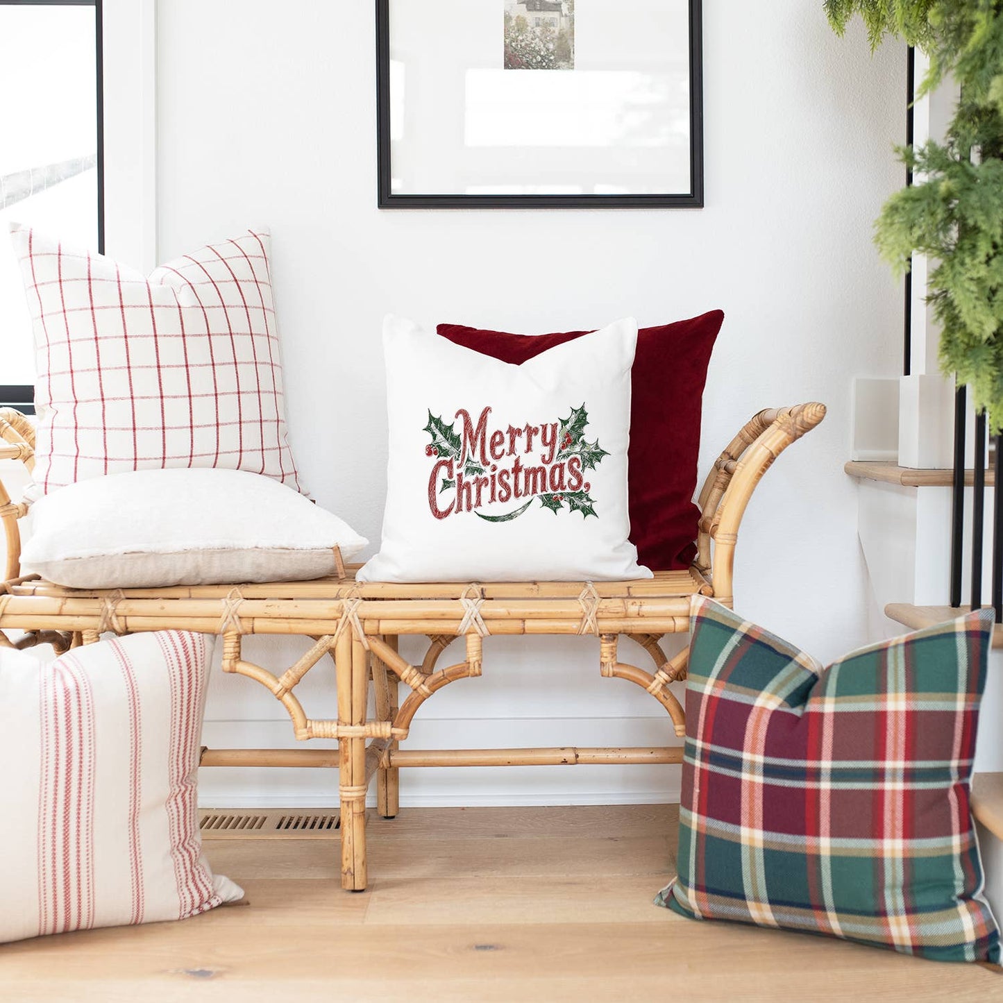 Merry Christmas Holly Pillow Cover