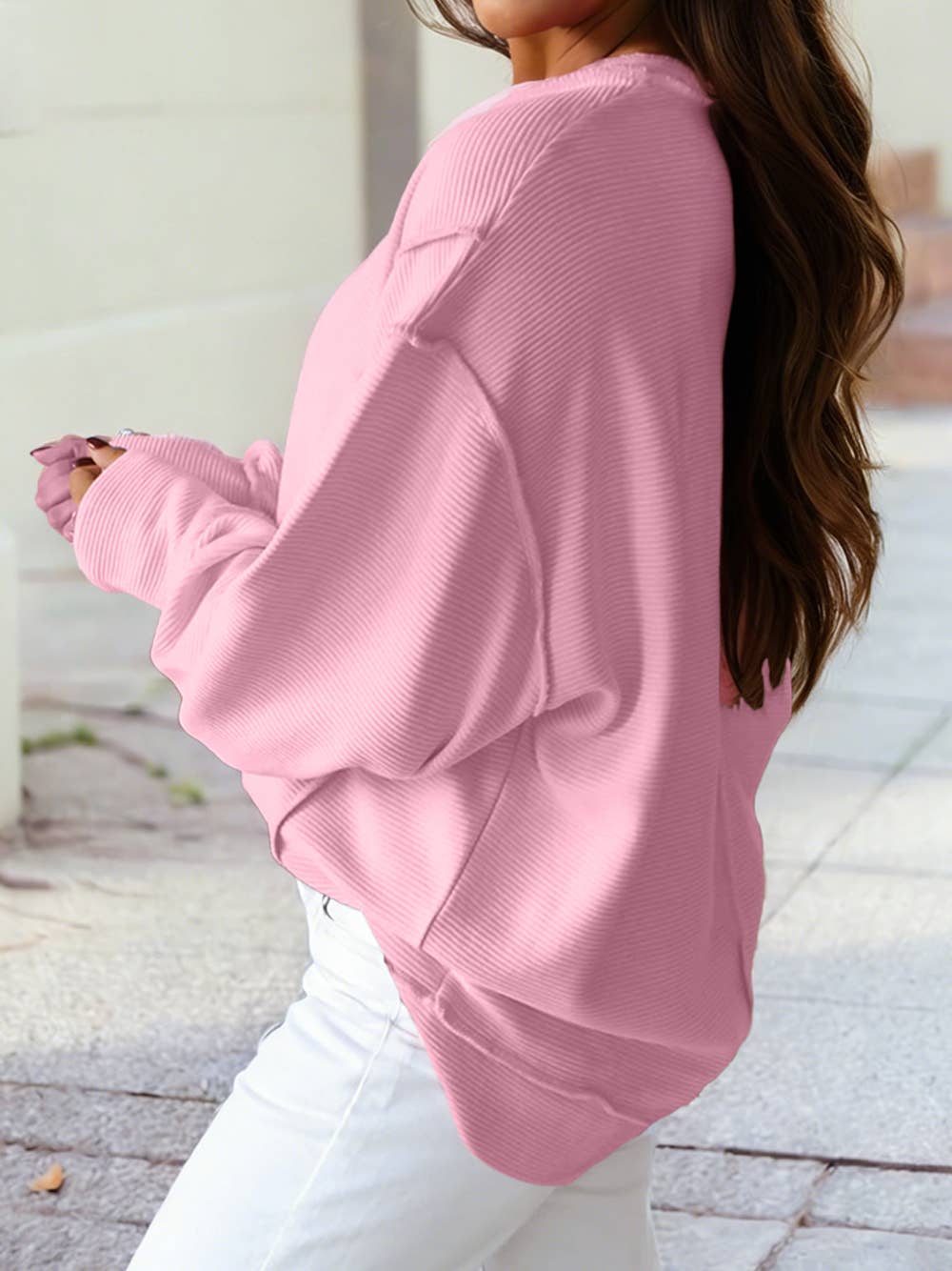 Spring 2026 Ribbed Exposed Seam Baggy Pullover | S-4X