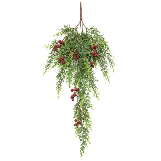 Red Berry & Cedar Hanging Bush, 27"