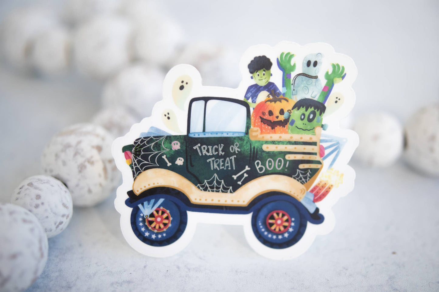 Trick Or Treat Truck, Halloween Vinyl Sticker, 3x3 in.
