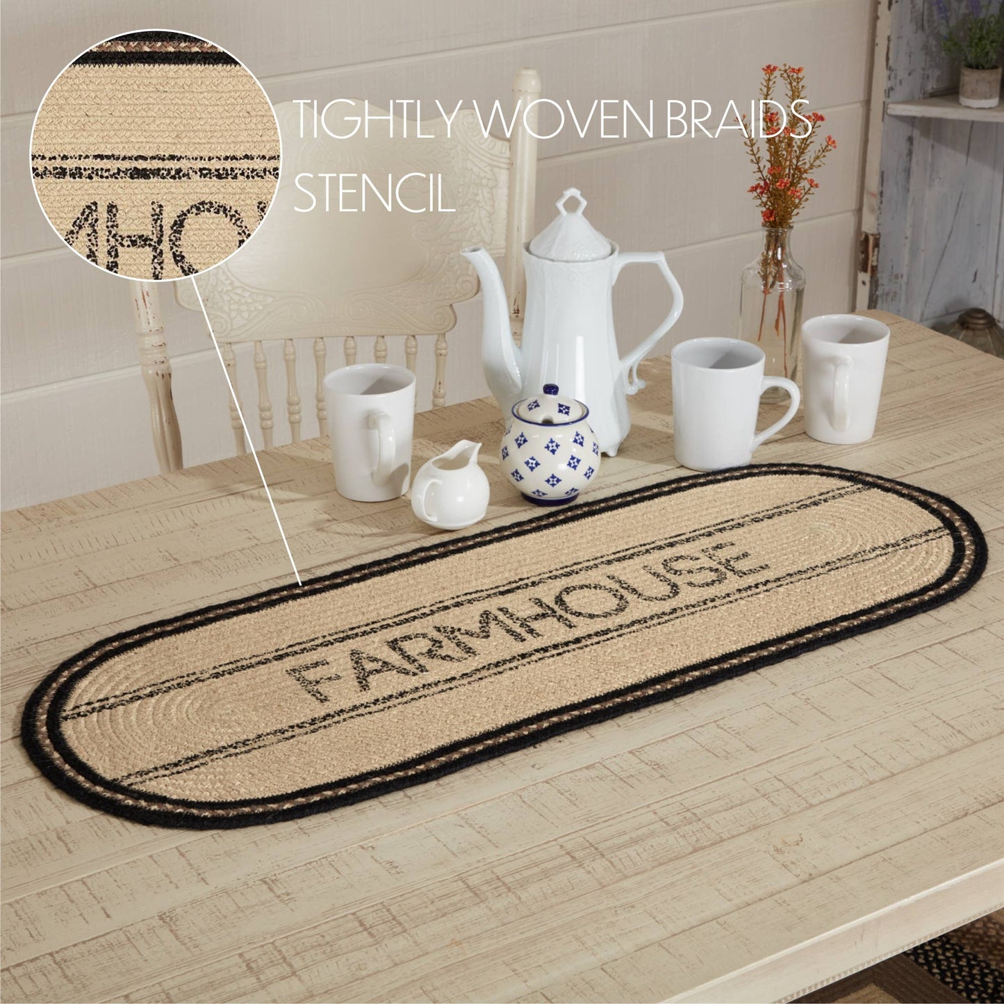 Sawyer Mill Charcoal Creme Farmhouse Jute Runner 13x36