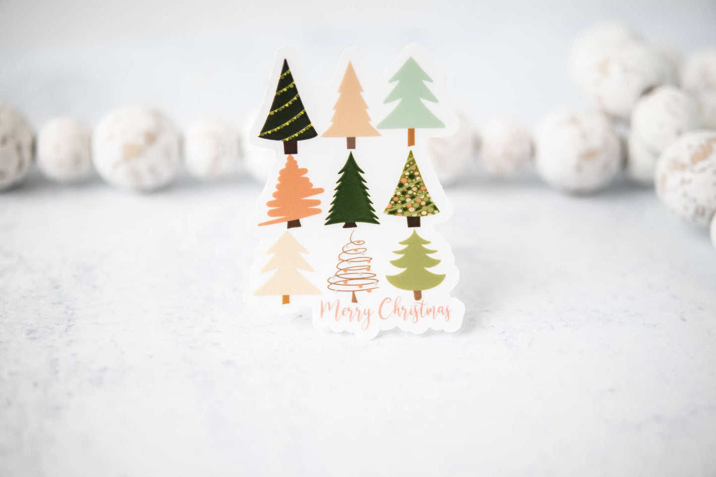 Christmas Trees Merry Christmas Clear Vinyl Sticker 3x3 in.