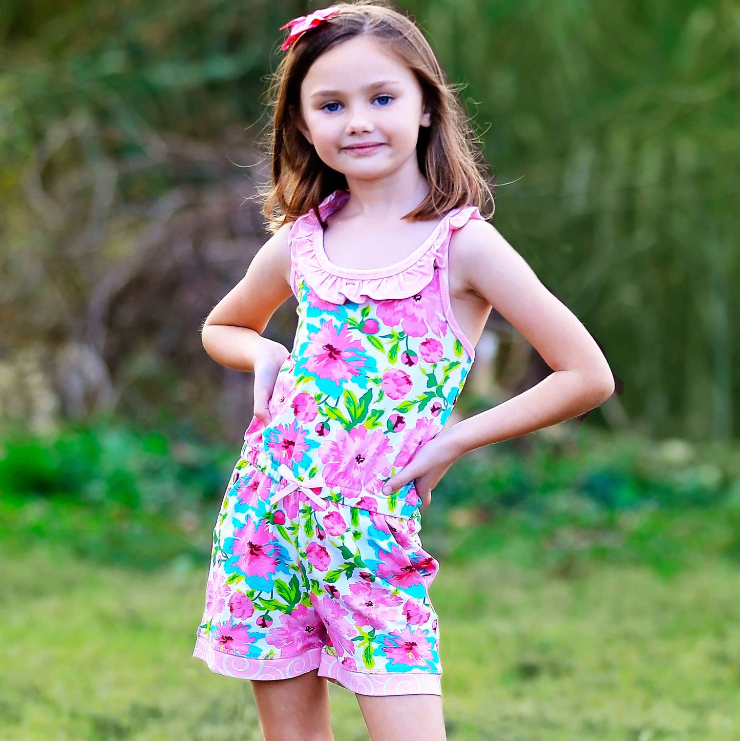 AnnLoren Floral Girls Jumpsuit Easter Romper Clothing Shorts