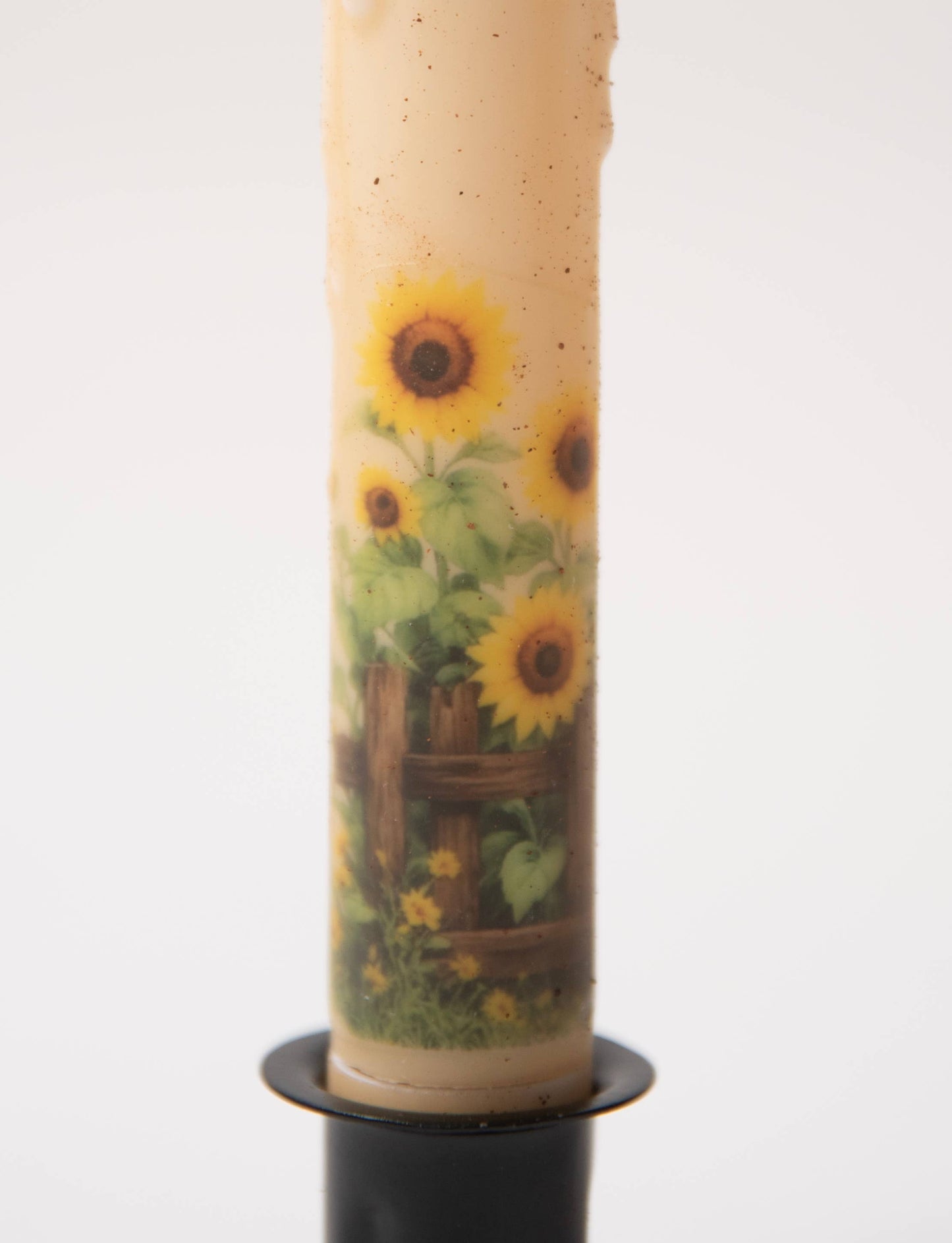 Sunflowers on a Fence Panorama LED Timer Taper Candle