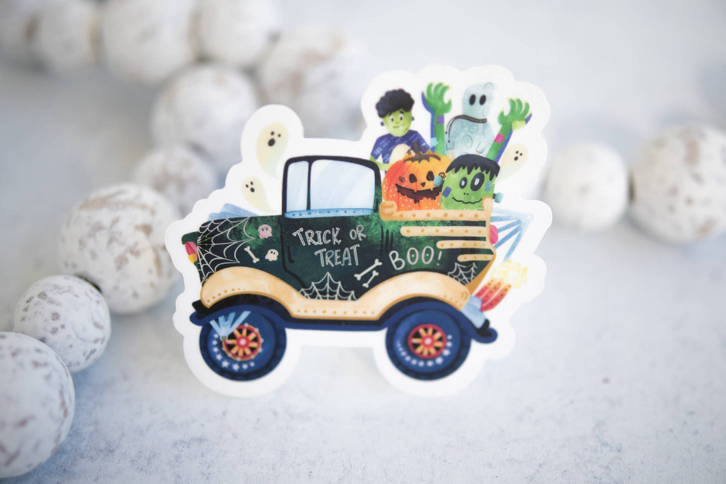 Trick Or Treat Truck, Halloween Vinyl Sticker, 3x3 in.