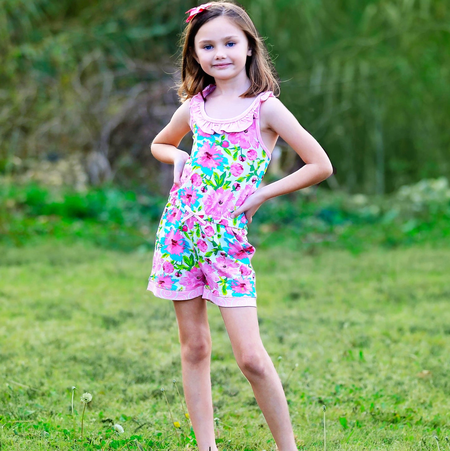 AnnLoren Floral Girls Jumpsuit Easter Romper Clothing Shorts