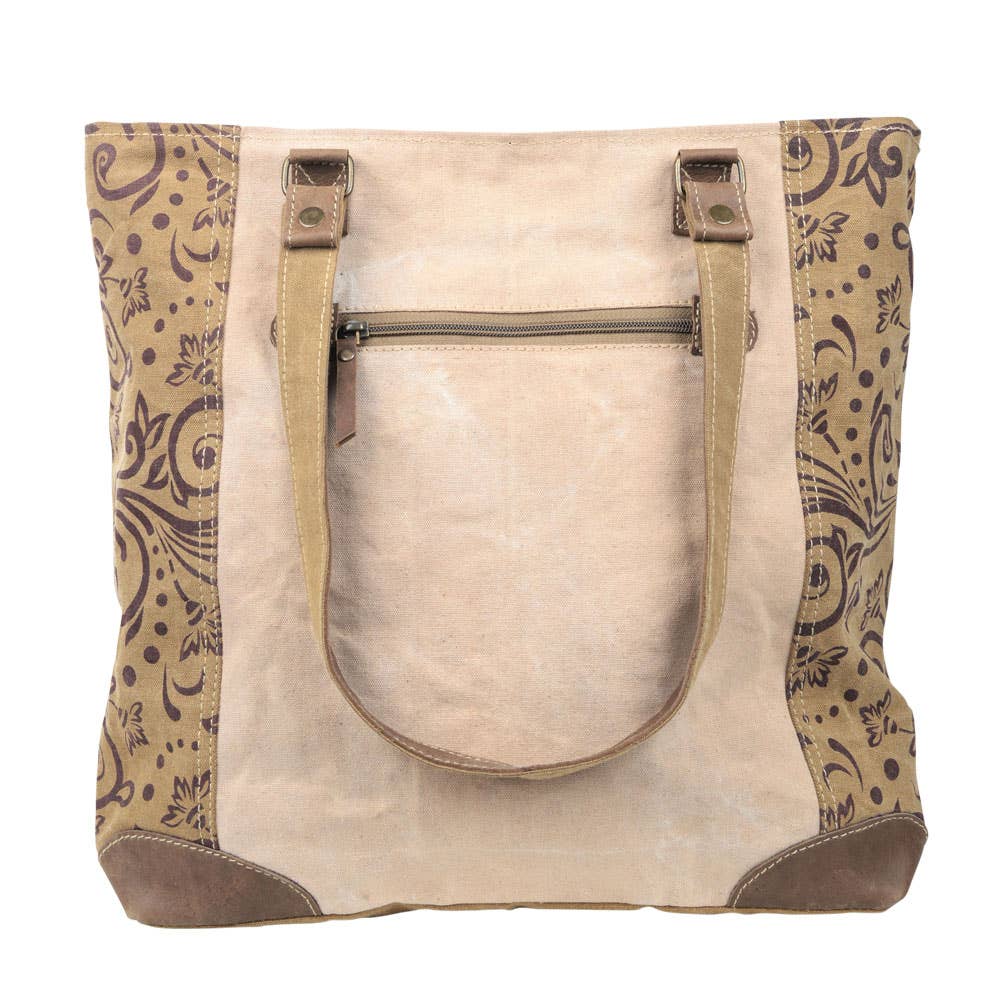 Vintage Flower With Large Front Pocket Canvas Tote