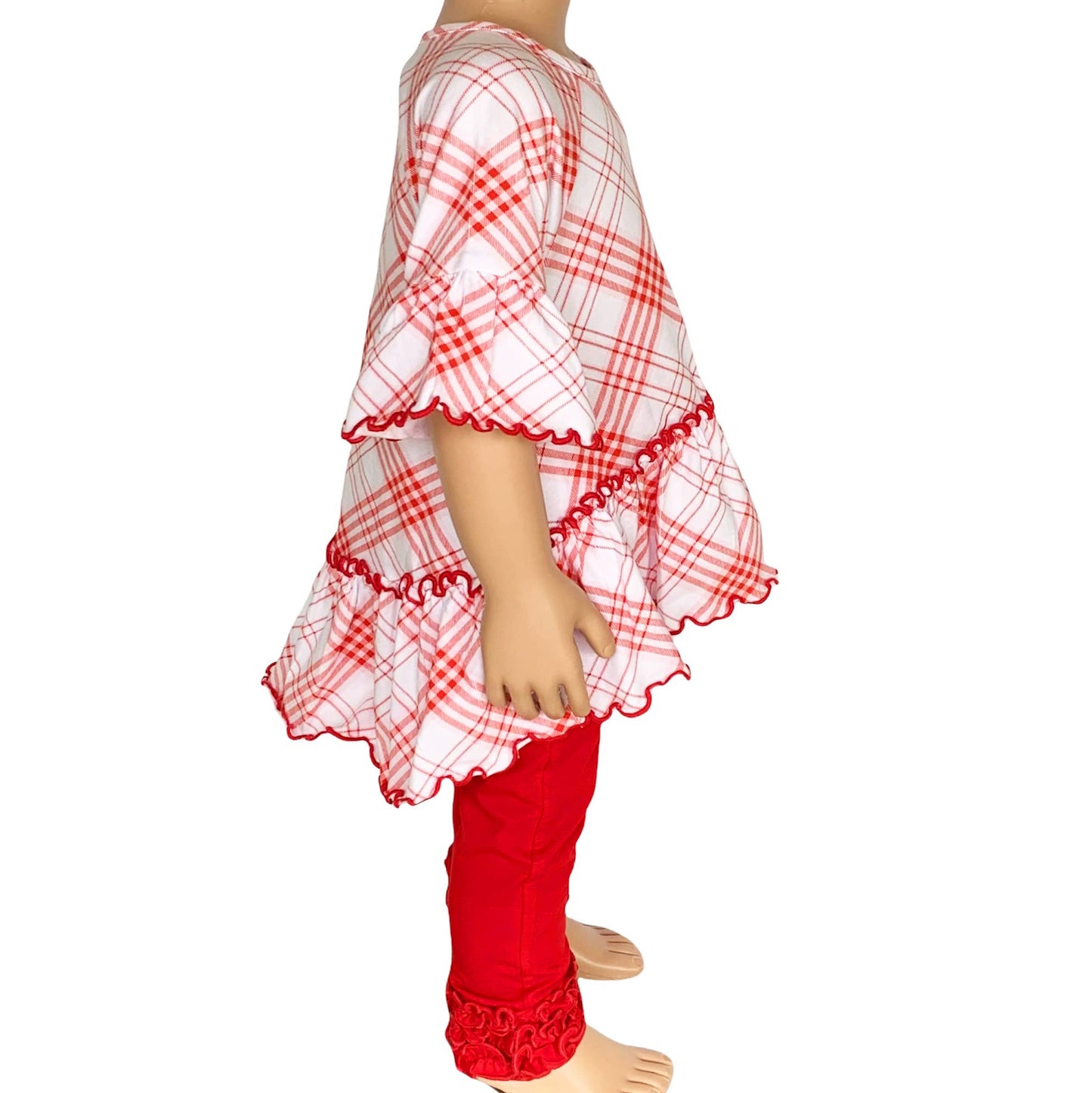 AnnLoren Girls Red Plaid Ruffle Shirt Embroidery Blanks
