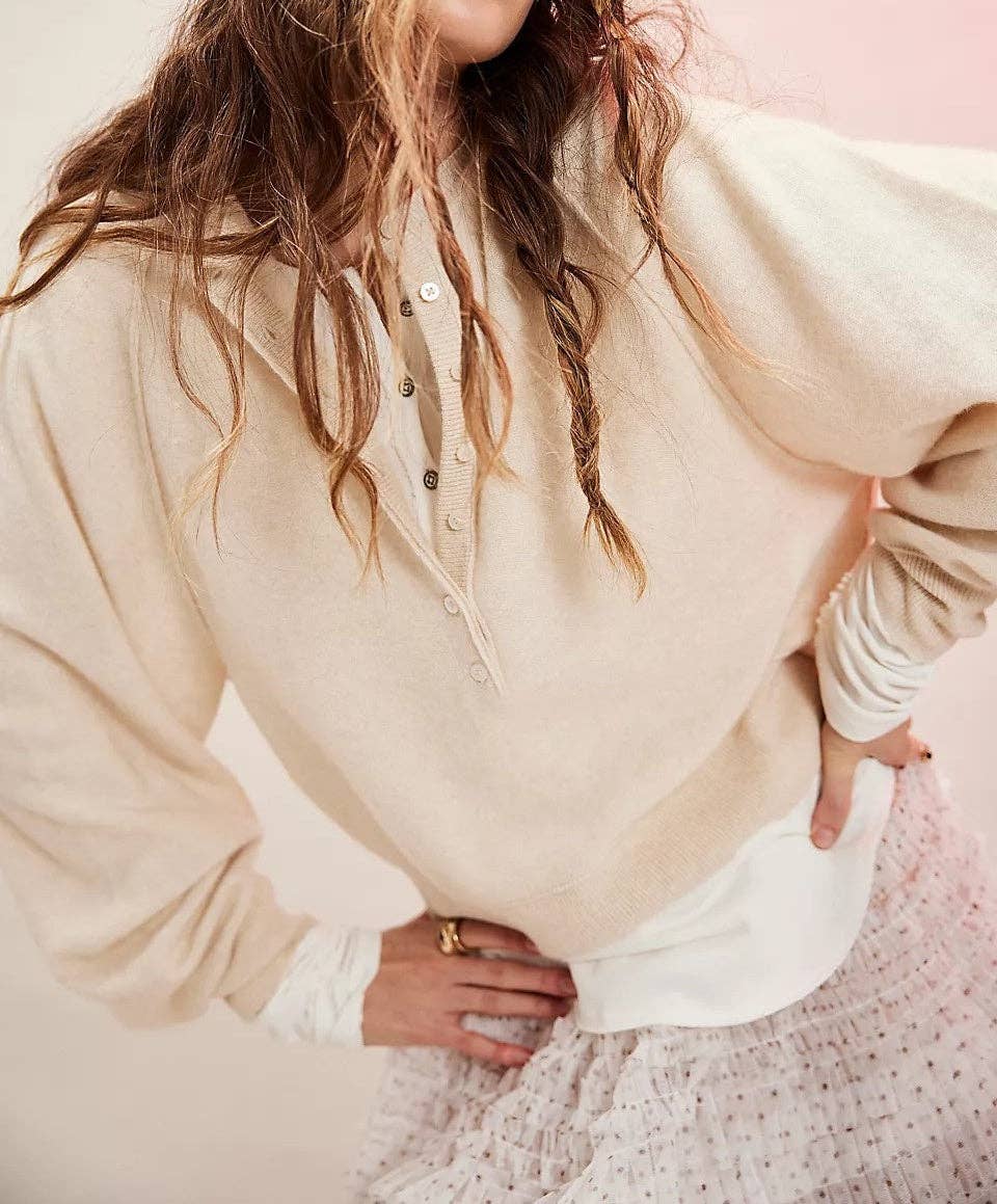 Soft Knit Henley Pullover Sweater for Women