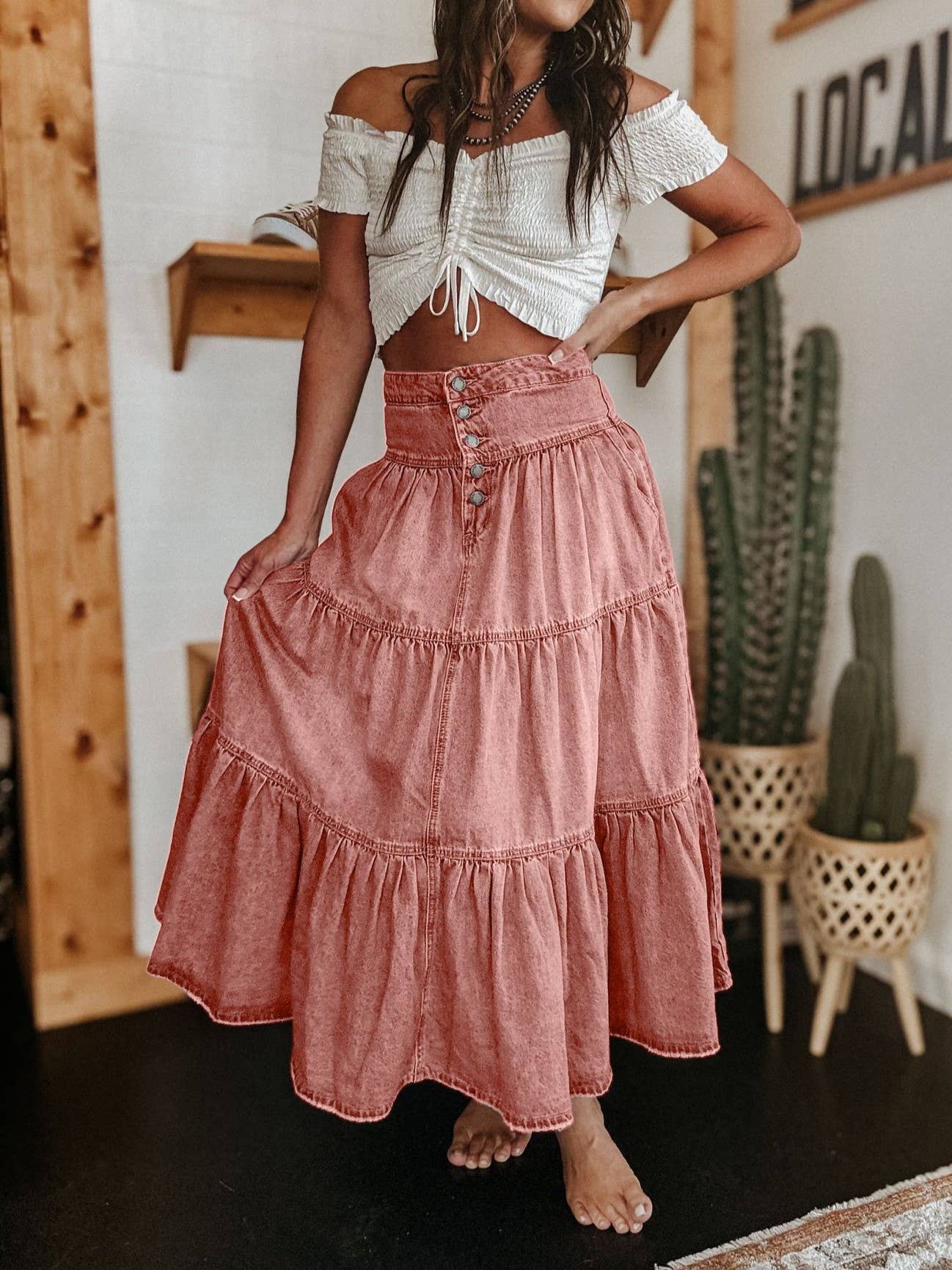 Bohemian A-Line Tiered Cake Denim Skirt