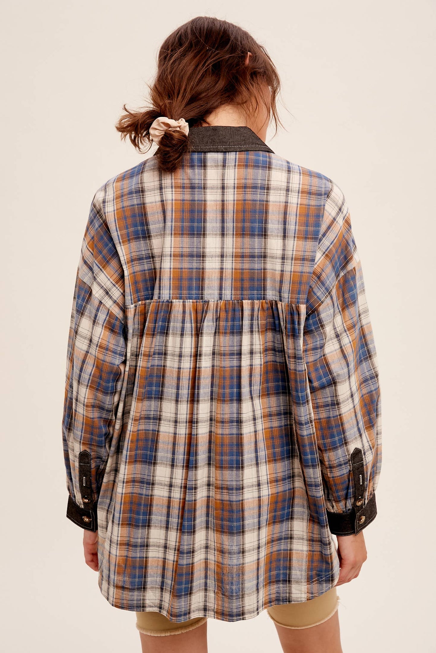 Mixed Plaid Oversized Button-Down Shirt LJ0205