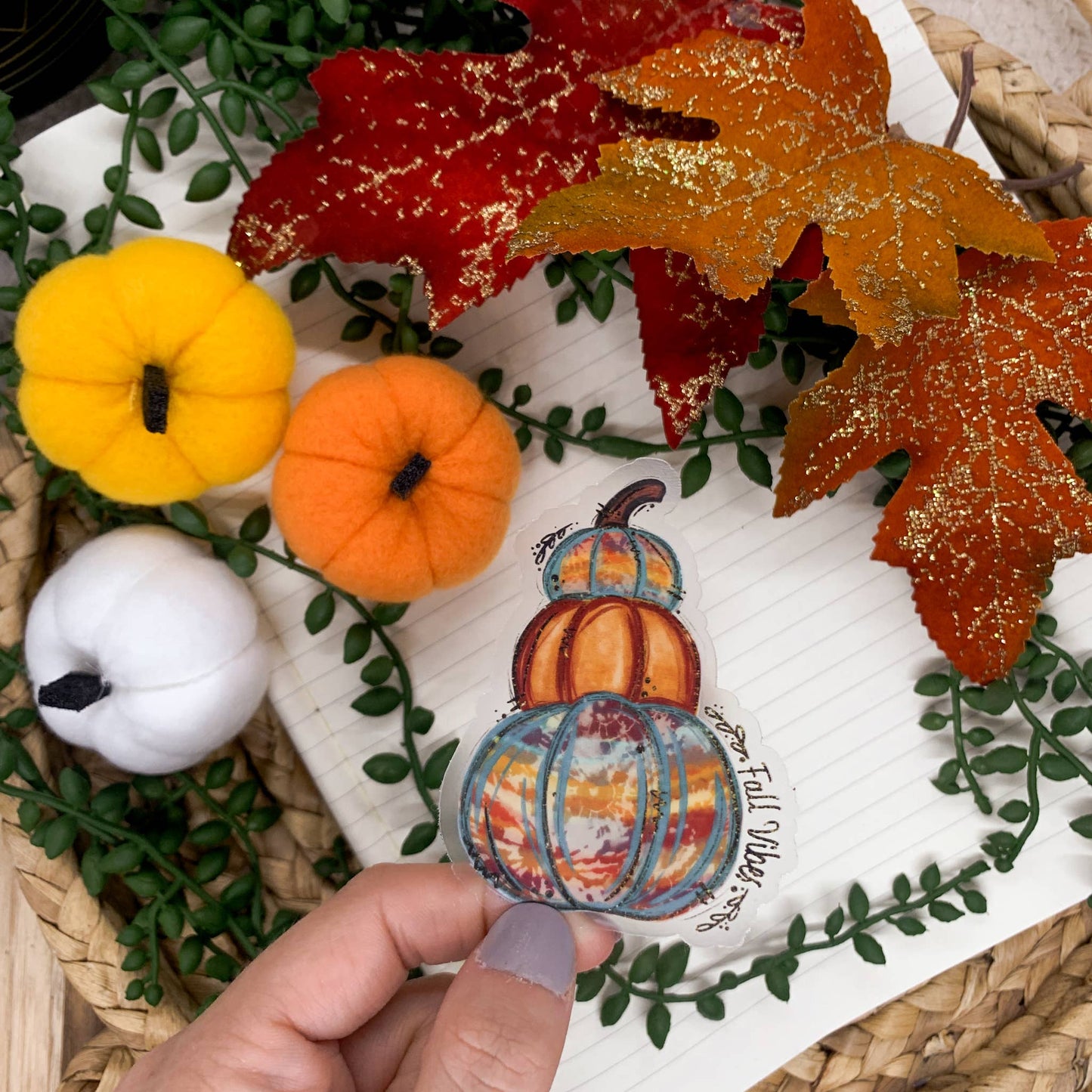 Fall VIbes Pumpkins Stacked, Clear Vinyl , Sticker, 3x3 inch