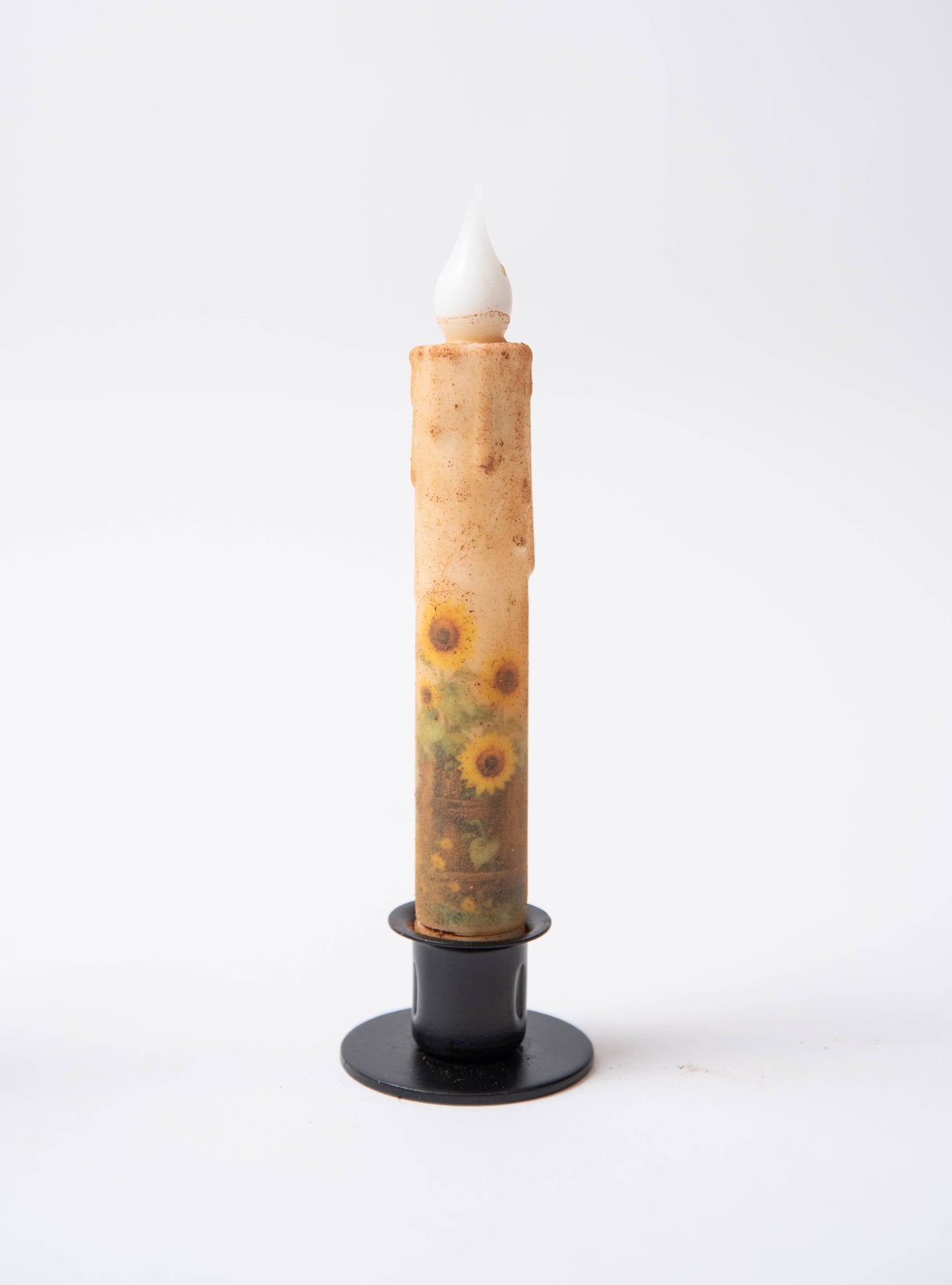 Sunflowers on a Fence Panorama LED Timer Taper Candle
