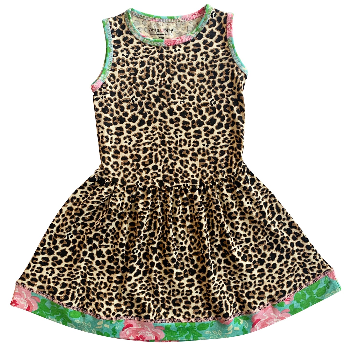 AnnLoren Girls Dress Leopard Floral Rose Swing Sleeveless