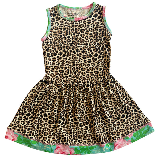 AnnLoren Girls Dress Leopard Floral Rose Swing Sleeveless