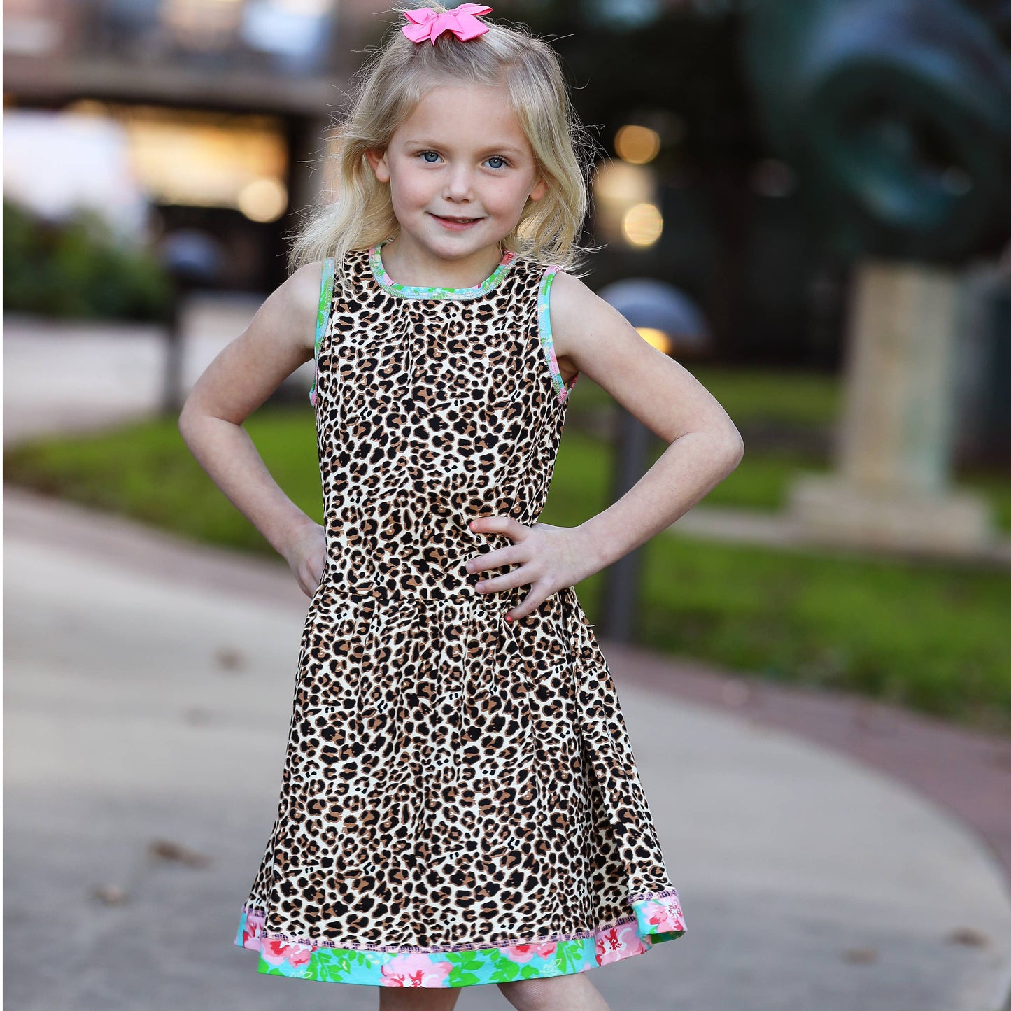 AnnLoren Girls Swing Dress Leopard Rose Floral Animal Print