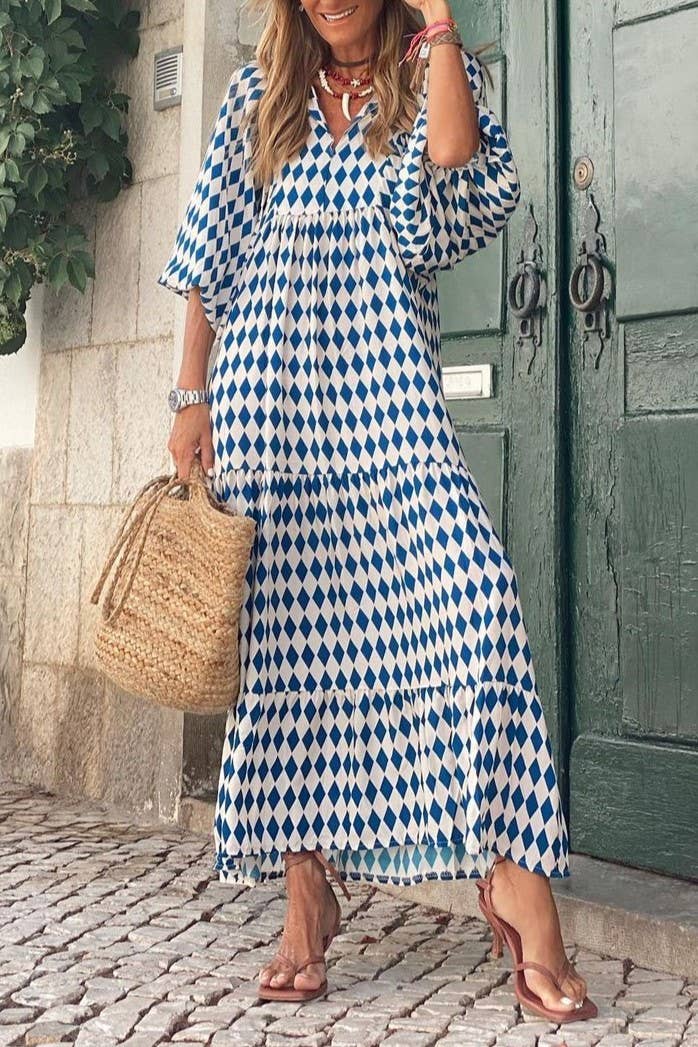 Bohemia Floral Balloon Sleeves loose flare swing dress