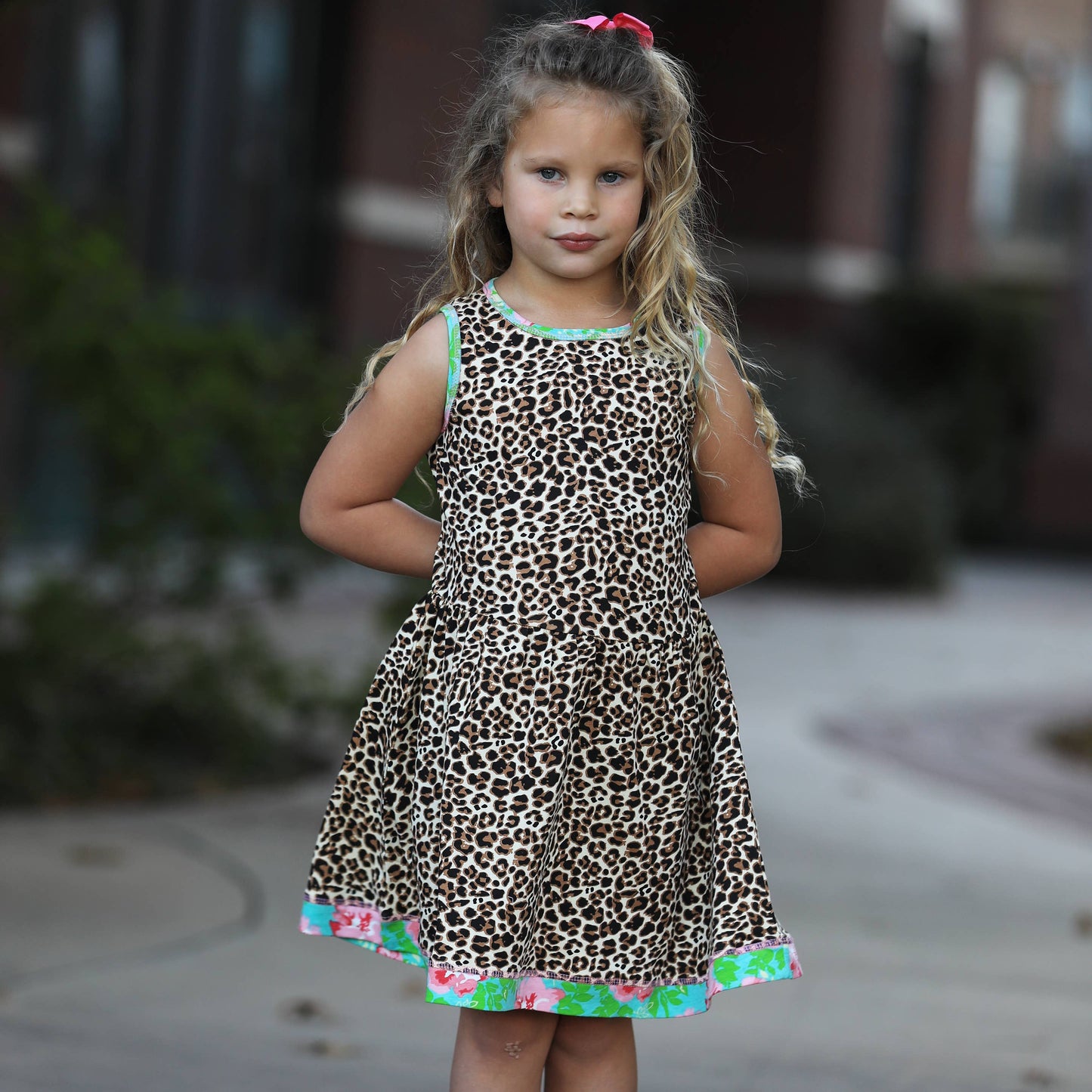 AnnLoren Girls Swing Dress Leopard Rose Floral Animal Print