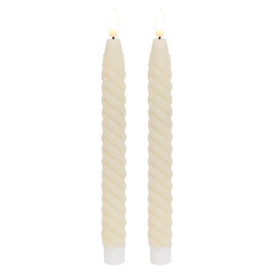 2/Set - White Twisty Timer Tapers - 10"H