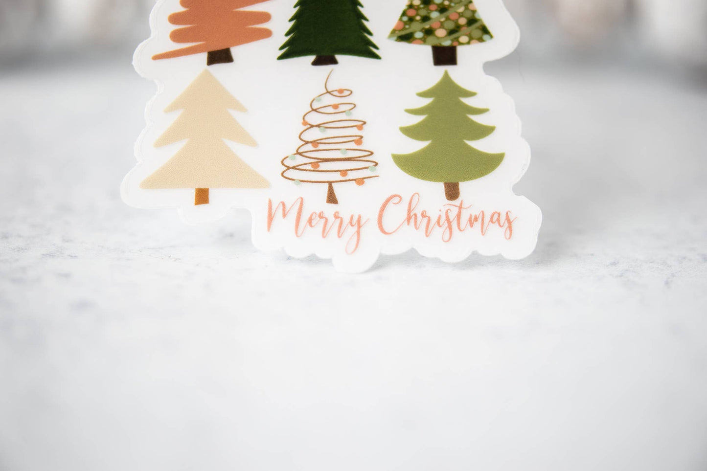 Christmas Trees Merry Christmas Clear Vinyl Sticker 3x3 in.