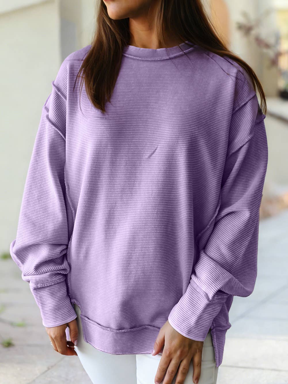 Spring 2026 Ribbed Exposed Seam Baggy Pullover | S-4X