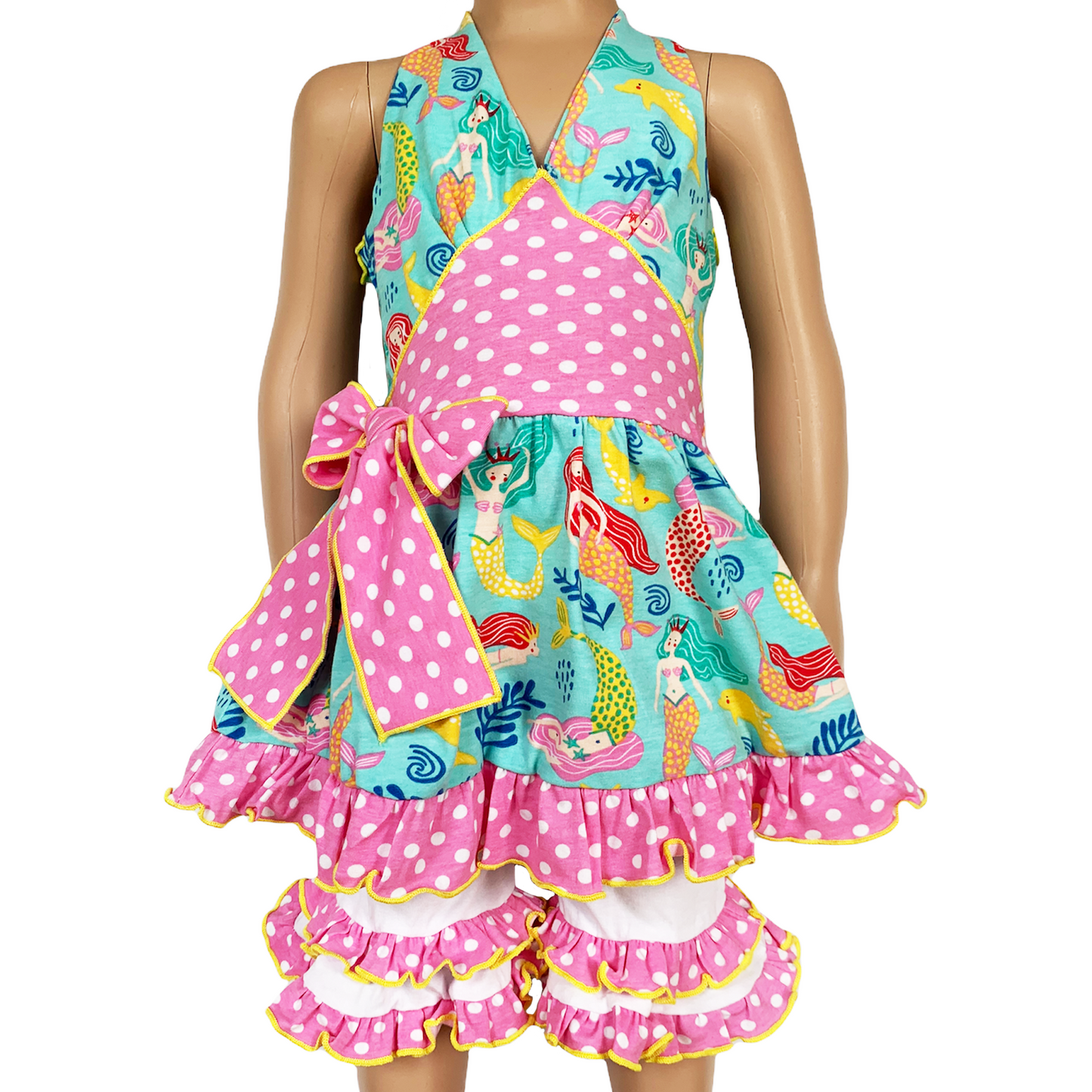 AnnLoren Girls Mermaid Halter Dress White Shorts Summer Set