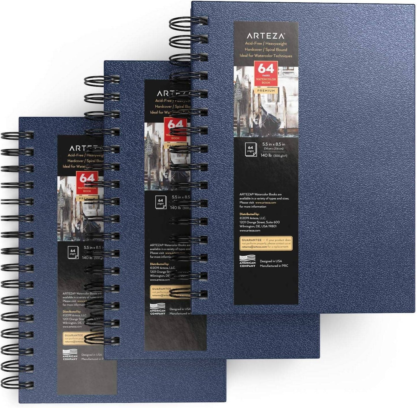 Arteza® Spiral-Bound Blue Hardcover Watercolor Book, 3-Pack