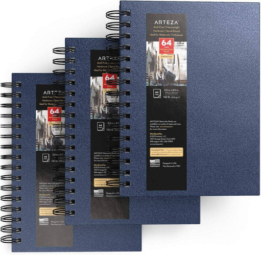 Arteza® Spiral-Bound Blue Hardcover Watercolor Book, 3-Pack