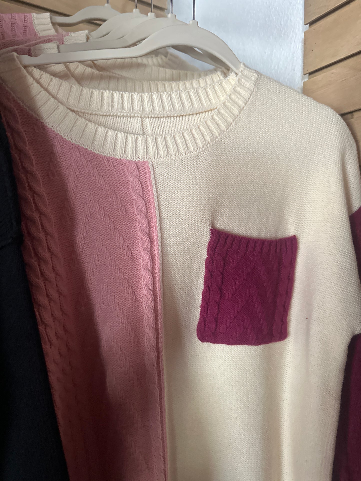 Pink block sweater